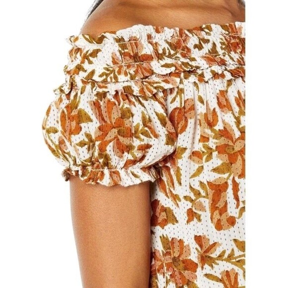 Free People FP One Suki Blouse Sz L Off Shoulder Two Way Top Orange Floral Print - Picture 7 of 11